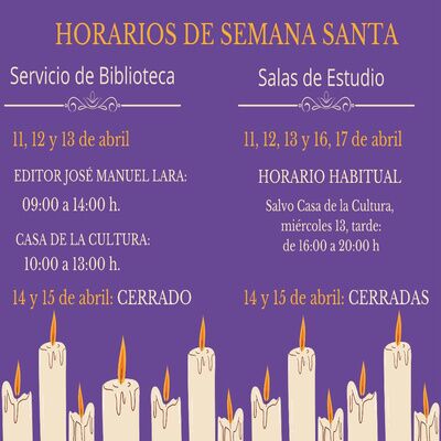 Horarios de las Bibliotecas públicas en Semana Santa