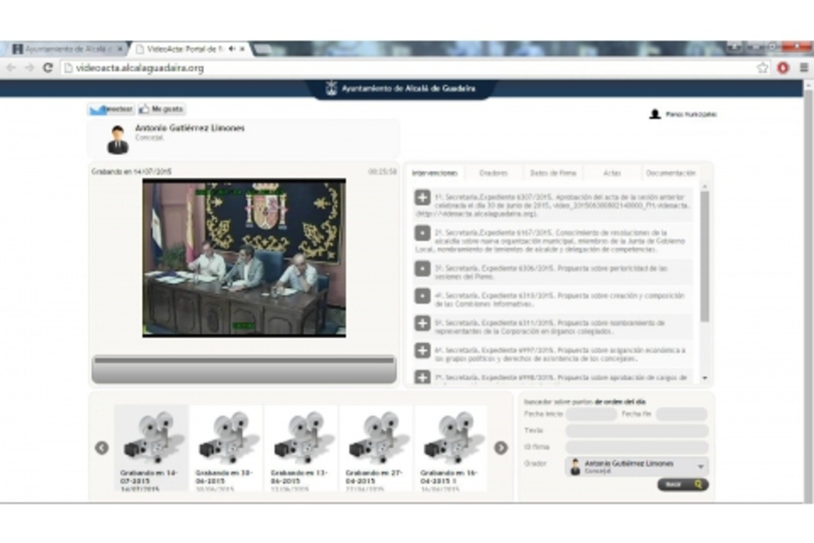 VIDEOACTAS DE LOS PLENOS DE ALCALÁ EN LA WEB MUNICIPAL